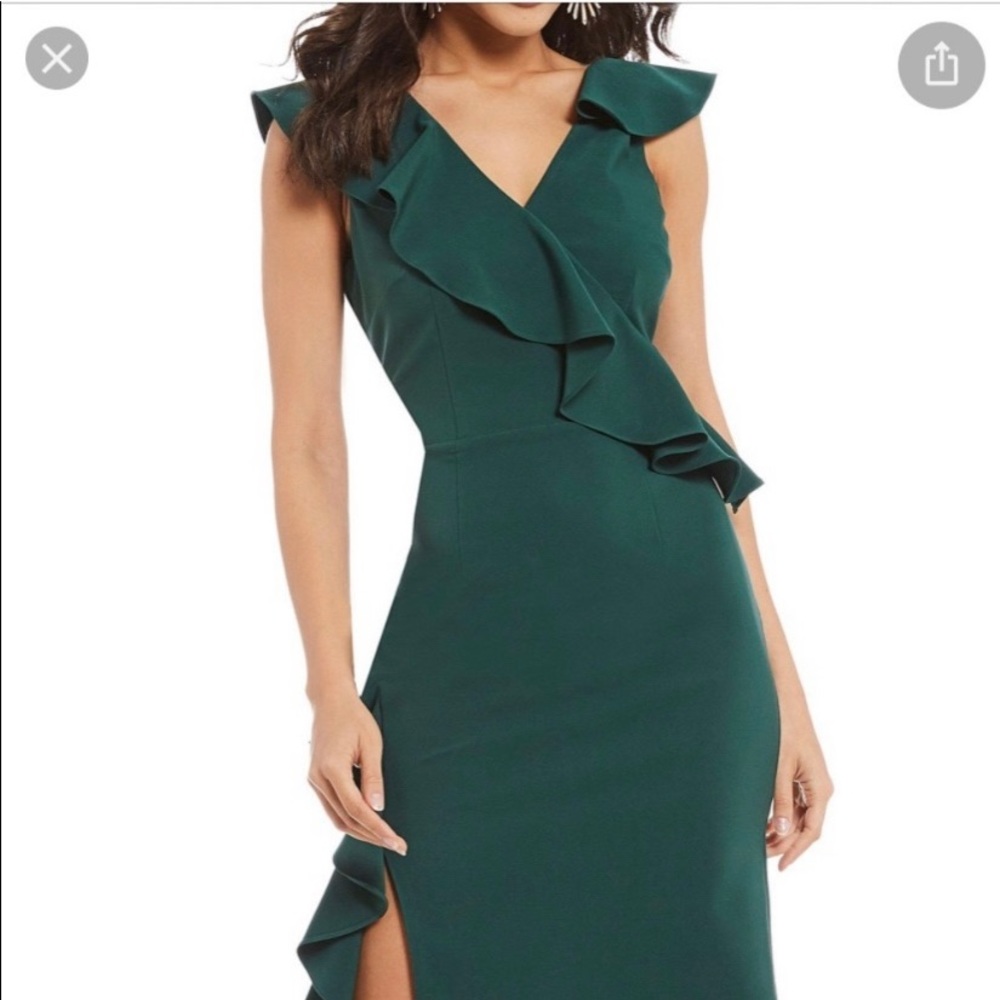 Gianni Bini Brittany Ruffle Dress, Green, back zipper